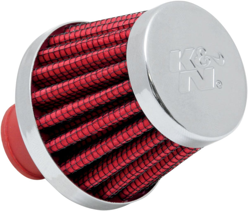K & N Rubber Base Crankcase Vent Filter Universal Chrome Red Clamp-On