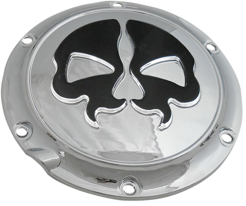Drag Specialties Chrome w/Black Skull Split Skull Derby Cover (6-Hole) for 2004-2022 Harley-Davidson Sportster Motorcycles