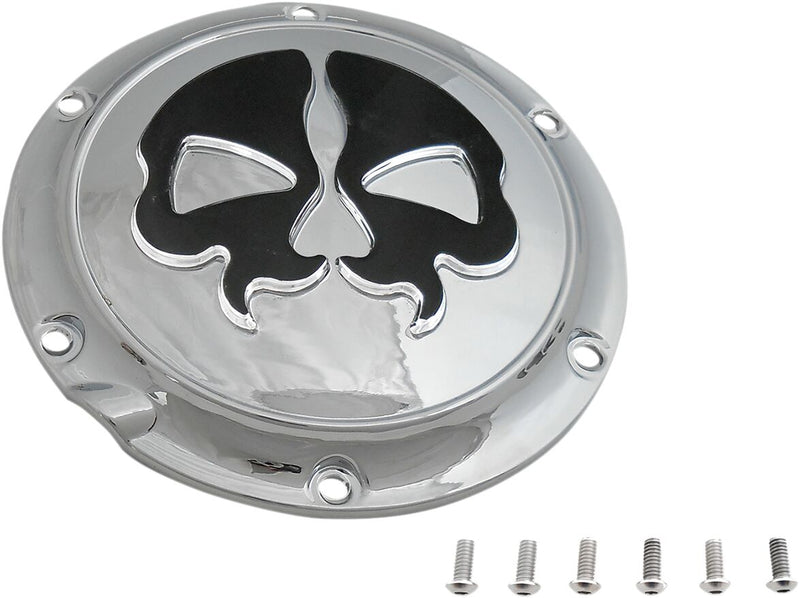 Drag Specialties Chrome w/Black Skull Split Skull Derby Cover (6-Hole) for 2004-2022 Harley-Davidson Sportster Motorcycles
