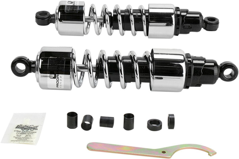 Progressive Suspension 412 Series Cruiser Shocks 412 Cruiser Series Shock Absorber Black Chrome Rear Coilover Monotube Steel Pair
