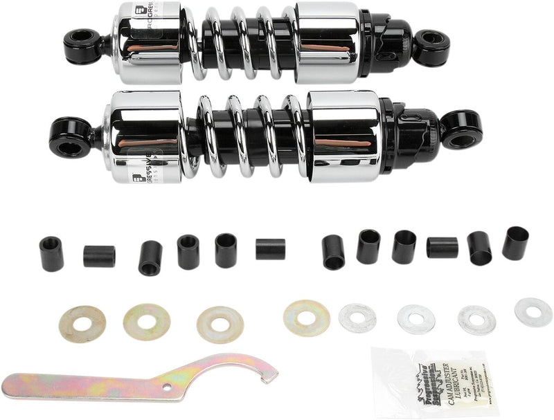 Progressive Suspension 412 Series Cruiser Shocks 412 Cruiser Series Shock Absorber Black Chrome Rear Coilover Monotube Steel Pair