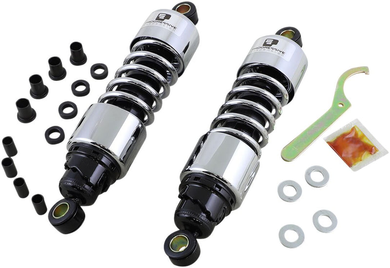 Progressive Suspension Chrome 412 Series 11.5" American-Tuned Gas Shocks - 115/155 Spring Rate (lbs/in) for 2006-2026 Harley-Davidson Touring Motorcycles