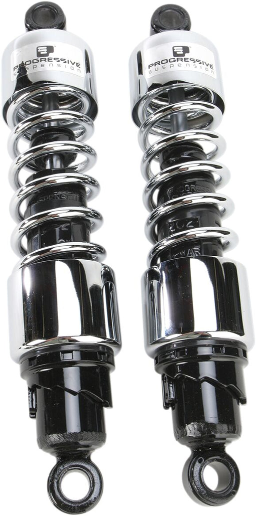 Progressive Suspension 412 Series Cruiser Shocks 412 Cruiser Series Shock Absorber Black Chrome Rear Coilover Monotube Steel Pair