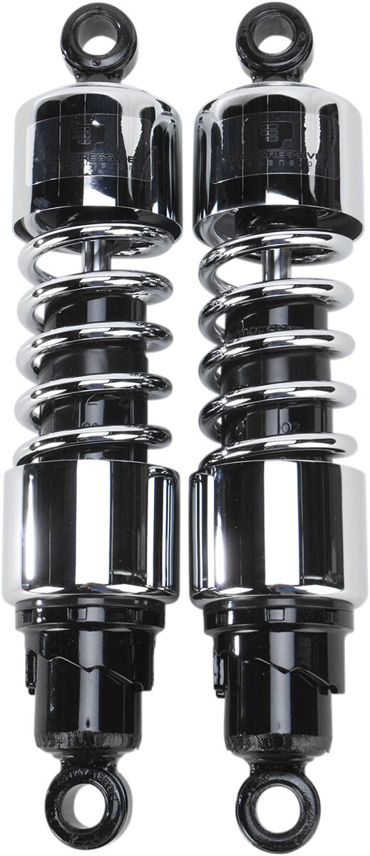 Progressive Suspension 412 Series Cruiser Shocks 412 Cruiser Series Shock Absorber Black Chrome Rear Coilover Monotube Steel Pair