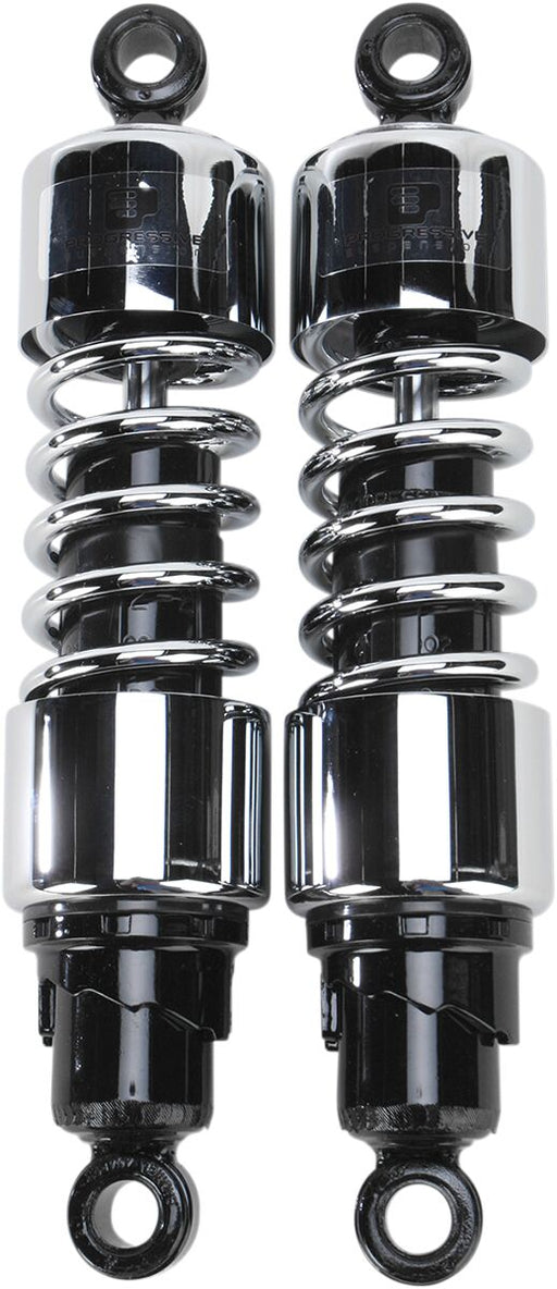 Progressive Suspension 412 Series Cruiser Shocks 412 Cruiser Series Shock Absorber Black Chrome Rear Coilover Monotube Steel Pair