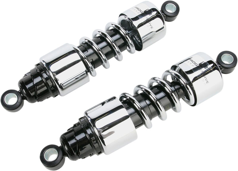 Progressive Suspension 412 Series Cruiser Shocks 412 Cruiser Series Shock Absorber Black Chrome Rear Coilover Monotube Steel Pair