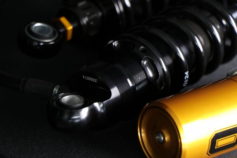 Ohlins STX 36 Blackline Twin Shock Absorber 328.5mm With Golden Reservoirs For Harley-Davidson 2014-2024 Touring Models