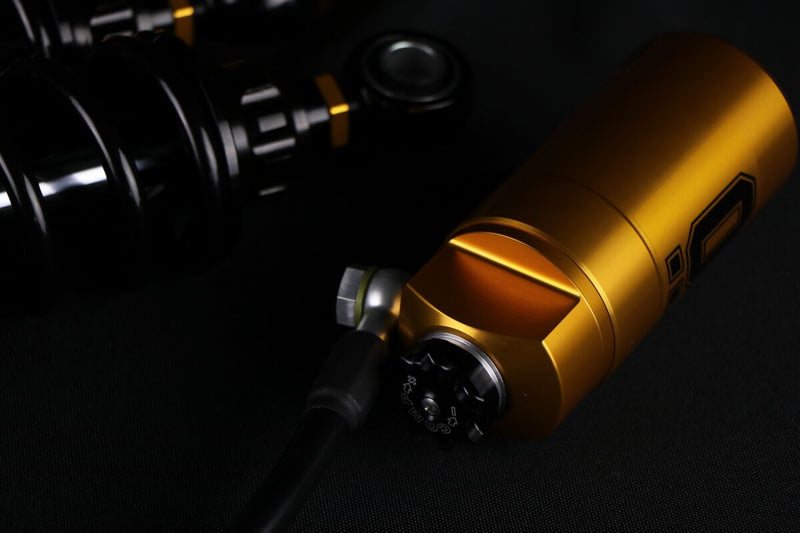 Ohlins STX 36 Blackline Twin Shock Absorber 328.5mm With Golden Reservoirs For Harley-Davidson 2014-2024 Touring Models