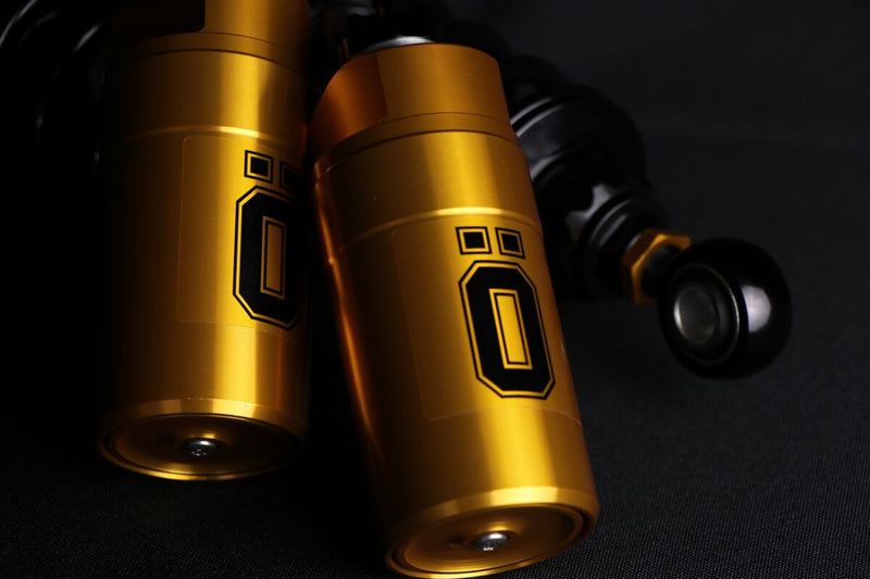 Ohlins STX 36 Blackline Twin Shock Absorber 328.5mm With Golden Reservoirs For Harley-Davidson 2014-2024 Touring Models