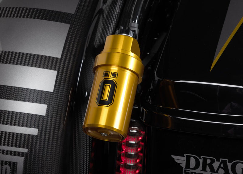 Ohlins STX 36 Blackline Twin Shock Absorber 328.5mm With Golden Reservoirs For Harley-Davidson 2014-2024 Touring Models
