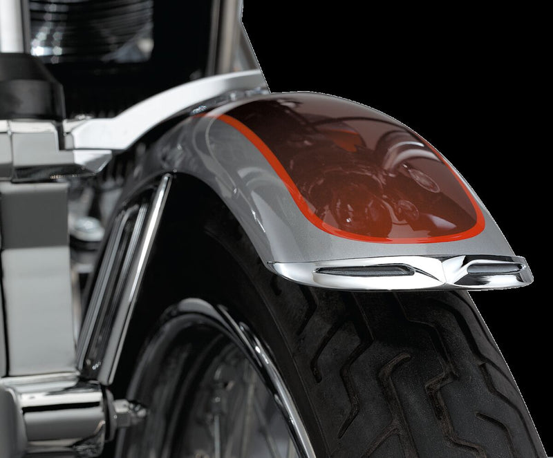 Kuryakyn Leading Edge Front Fender Tip For Most Narrow Fenders On Harley-Davidson FXST, XL, Dyna & FXR Models In Chrome