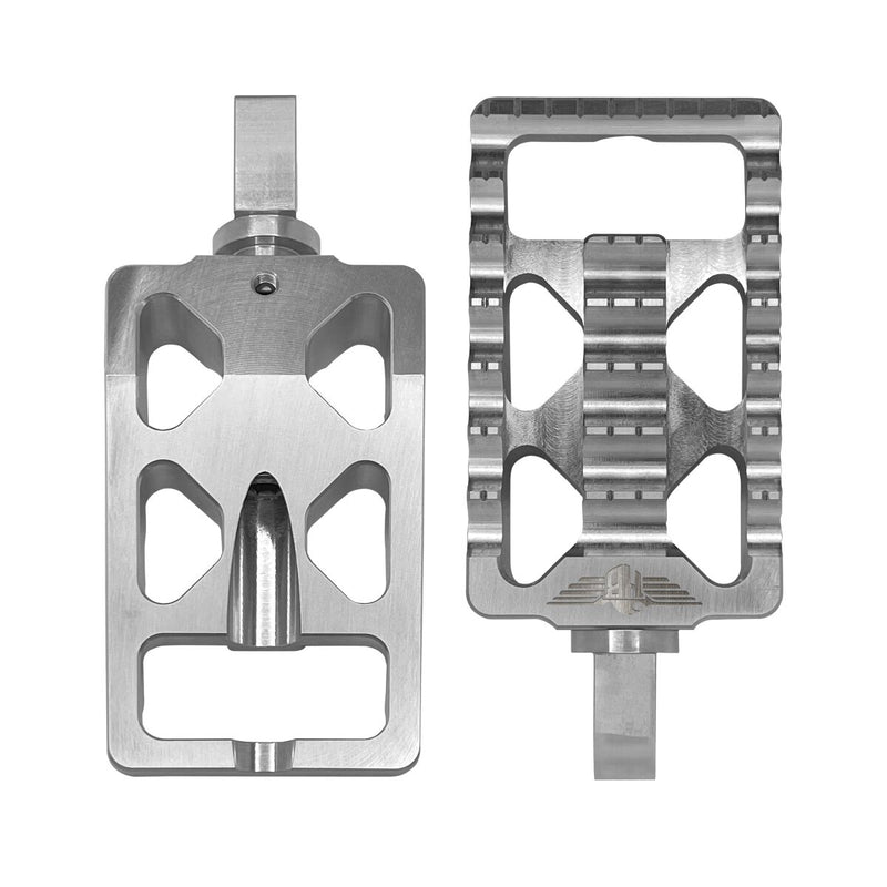 Heinz Bikes MX Passenger Footpegs In Silver For Harley-Davidson 2018-2025 Softail & 2021-2025 Sportster RH Models