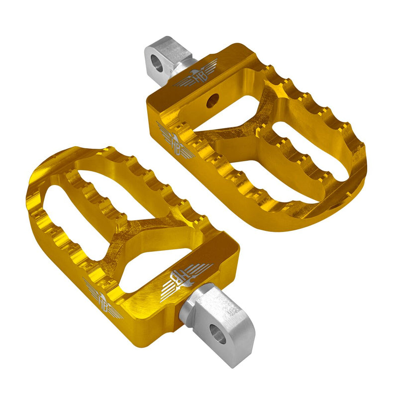 Heinz Bikes MX Driver/Passenger Footpegs In Gold For Harley-Davidson 1991-2017 Dyna, 1981-2022 Sportster & 1984-2017 Softail Models