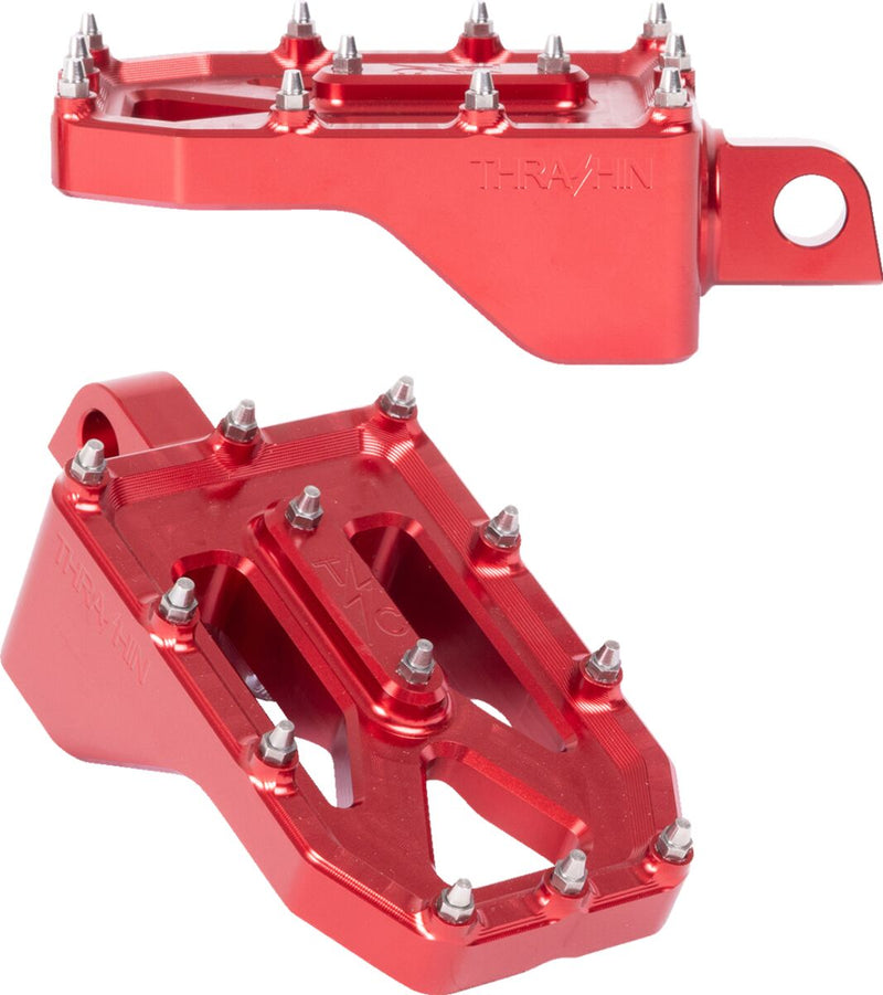 Thrashin Supply Co. Aggressor Foot Pegs for 1972-2025 Harley-Davidson Anodised Red Rear 6061 Billet Aluminium Stainless Steel Pair #TSC-2022-2-D