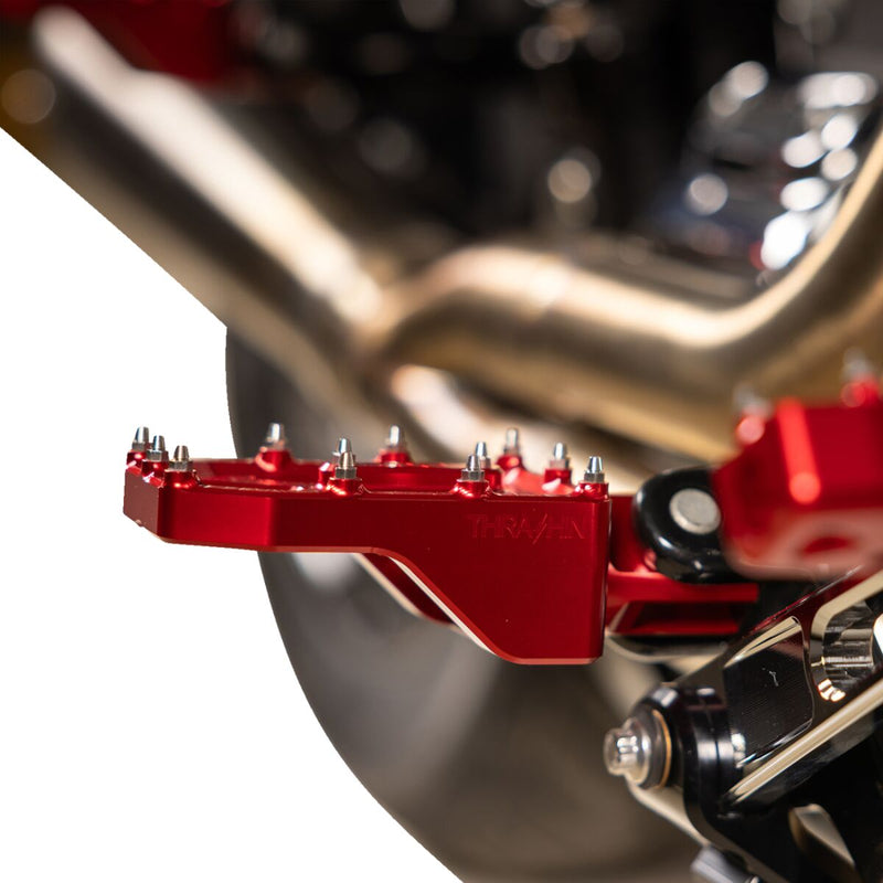 Thrashin Supply Co. Aggressor Foot Pegs for 1972-2025 Harley-Davidson Anodised Red Rear 6061 Billet Aluminium Stainless Steel Pair #TSC-2022-2-D