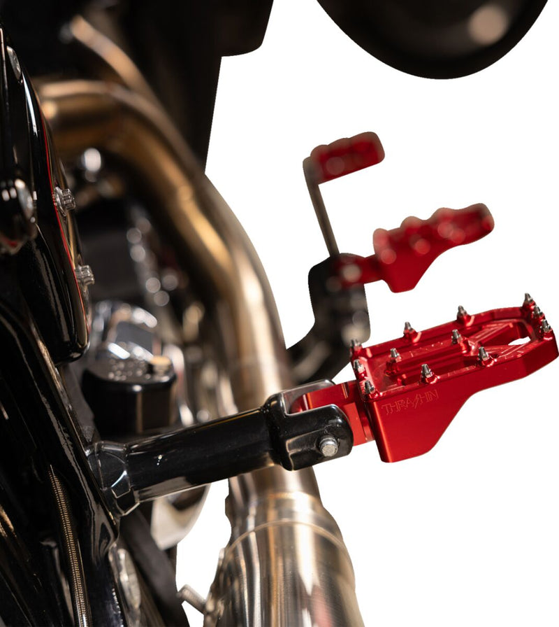 Thrashin Supply Co. Aggressor Foot Pegs for 1972-2025 Harley-Davidson Anodised Red Rear 6061 Billet Aluminium Stainless Steel Pair #TSC-2022-2-D