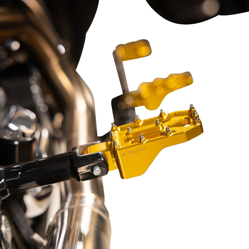 Thrashin Supply Co. Aggressor Foot Pegs for 1972-2025 Harley-Davidson Anodised Gold Rear 6061 Billet Aluminium Stainless Steel Pair #TSC-2022-5-D