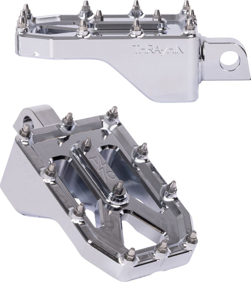 Thrashin Supply Co. Aggressor Foot Pegs for 1972-2025 Harley-Davidson Chrome Silver Rear 6061 Billet Aluminium Stainless Steel Pair #TSC-2022-3-D