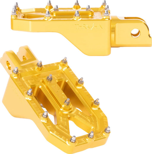 Thrashin Supply Co. Aggressor Foot Pegs for 2018-2025 Harley-Davidson Anodised Gold Front 6061 Billet Aluminium Stainless Steel Pair #TSC-2022-5-SF
