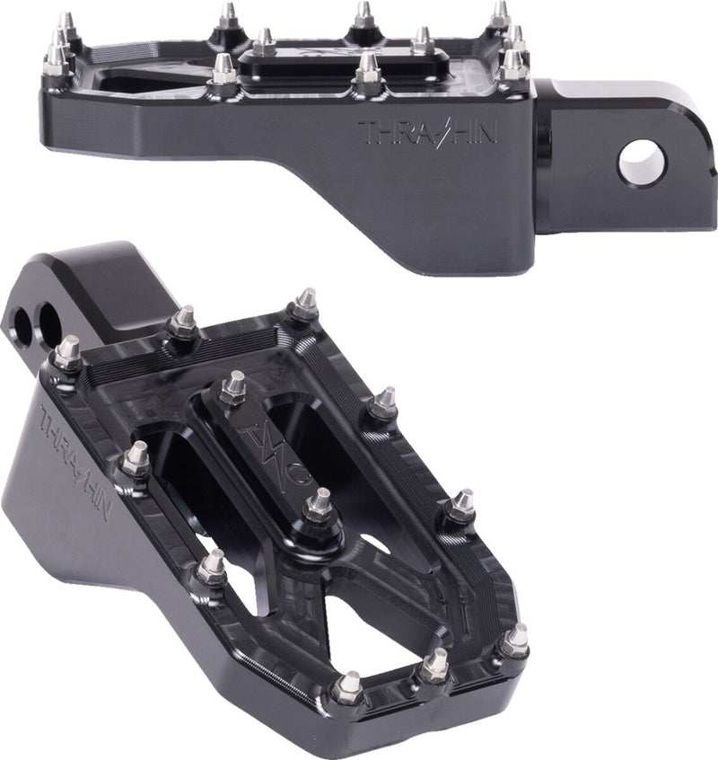 Thrashin Supply Co. Aggressor Foot Pegs for 2018-2025 Harley-Davidson Anodised Black Rear 6061 Billet Aluminium Stainless Steel Pair #TSC-2022-1-SR