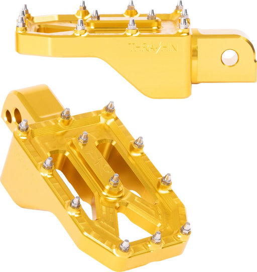 Thrashin Supply Co. Aggressor Foot Pegs for 2018-2025 Harley-Davidson Anodised Gold Rear 6061 Billet Aluminium Stainless Steel Pair #TSC-2022-5-SR