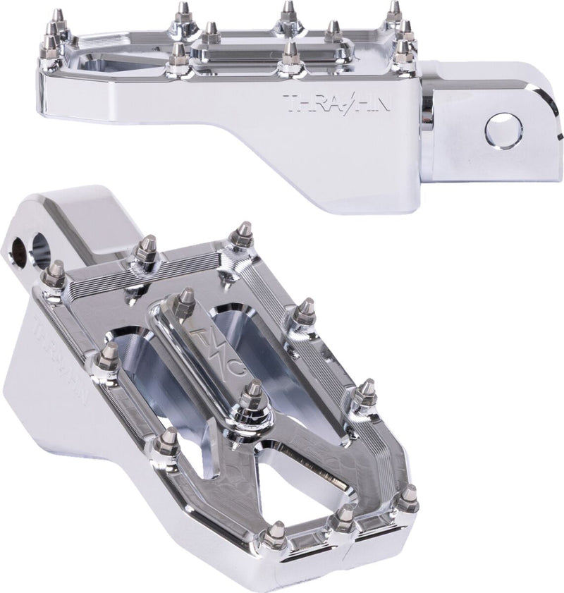 Thrashin Supply Co. Aggressor Foot Pegs for 2018-2025 Harley-Davidson Chrome Silver Rear 6061 Billet Aluminium Stainless Steel Pair #TSC-2022-3-SR