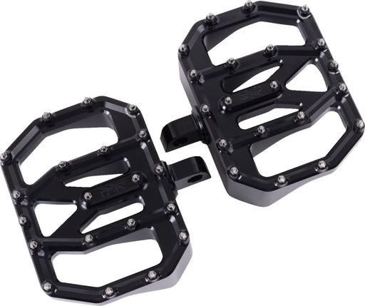 Thrashin Supply Co. Mini Aggressor Floorboards for 1972-2025 Harley-Davidson Anodised Black 6061 Billet Aluminium Stainless Steel Pair