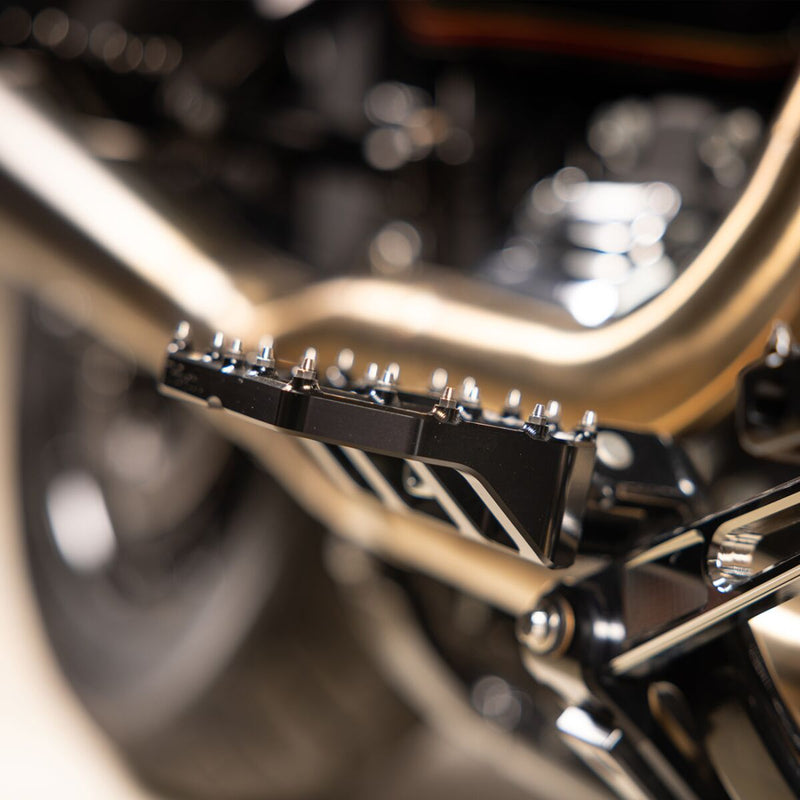 Thrashin Supply Co. Mini Aggressor Floorboards for 1972-2025 Harley-Davidson Anodised Black 6061 Billet Aluminium Stainless Steel Pair #TSC-2031-1-D