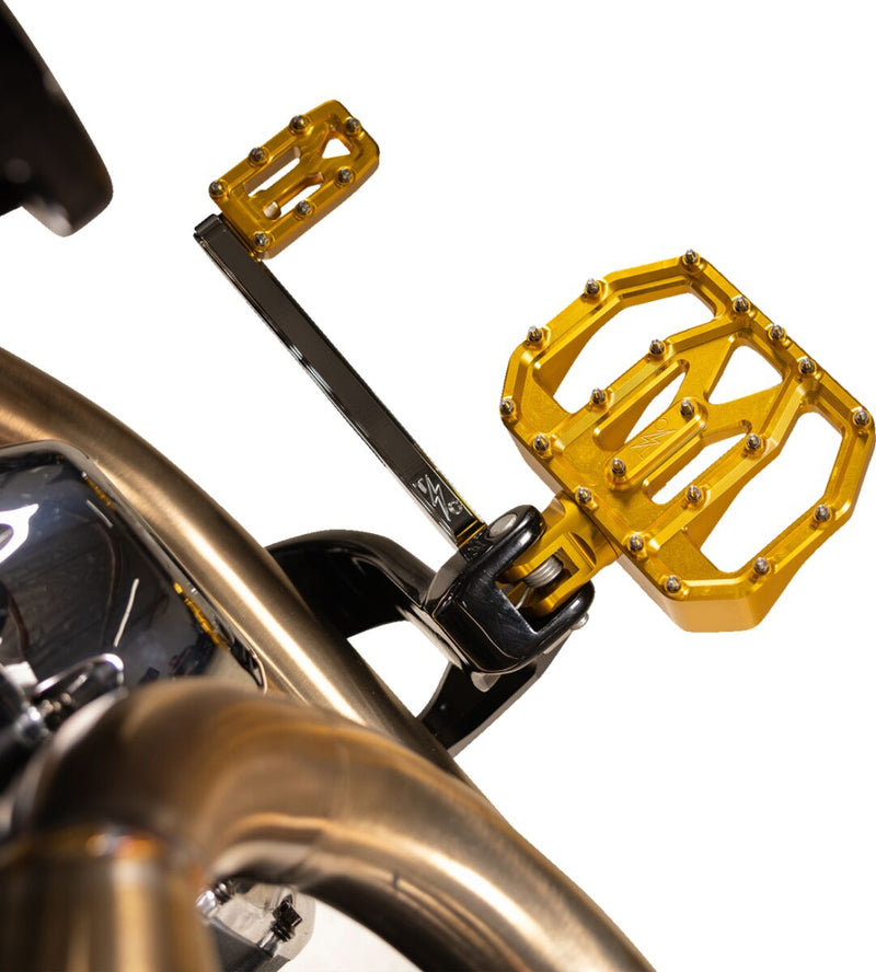 Thrashin Supply Co. Mini Aggressor Floorboards for 1972-2025 Harley-Davidson Anodised Gold 6061 Billet Aluminium Stainless Steel Pair #TSC-2031-5-D