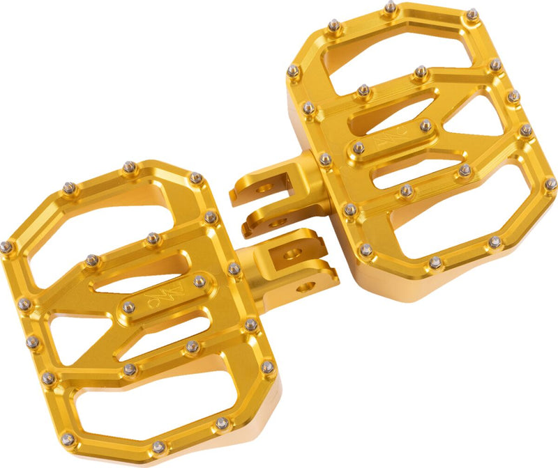 Thrashin Supply Co. Mini Aggressor Floorboards for 2018-2025 Harley-Davidson Anodised Gold 6061 Billet Aluminium Stainless Steel Pair #TSC-2031-5-SF