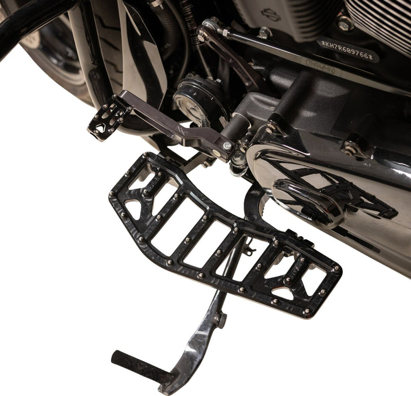Thrashin Supply Co. Aggressor Floorboards for 1972-2025 Harley-Davidson Anodised Black 6061 Billet Aluminium Stainless Steel Pair #TSC-2219-1