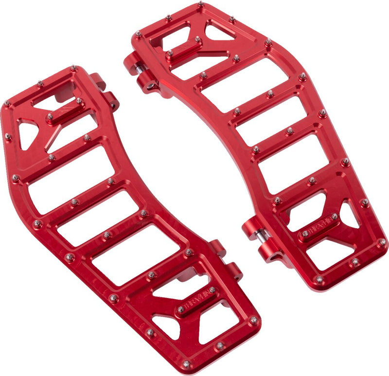 Thrashin Supply Co. Aggressor Floorboards for 1972-2025 Harley-Davidson Anodised Red 6061 Billet Aluminium Stainless Steel Pair #TSC-2219-2