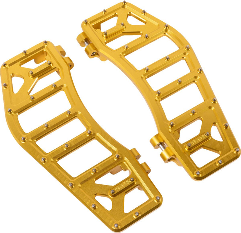 Thrashin Supply Co. Aggressor Floorboards for 1972-2025 Harley-Davidson Anodised Gold 6061 Billet Aluminium Stainless Steel Pair #TSC-2219-5