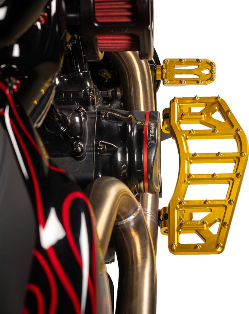 Thrashin Supply Co. Aggressor Floorboards for 1972-2025 Harley-Davidson Anodised Gold 6061 Billet Aluminium Stainless Steel Pair #TSC-2219-5