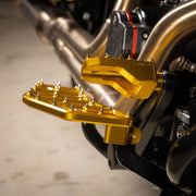 Thrashin Supply Co. Aggressor Floorboards for 1972-2025 Harley-Davidson Anodised Gold 6061 Billet Aluminium Stainless Steel Pair #TSC-2219-5