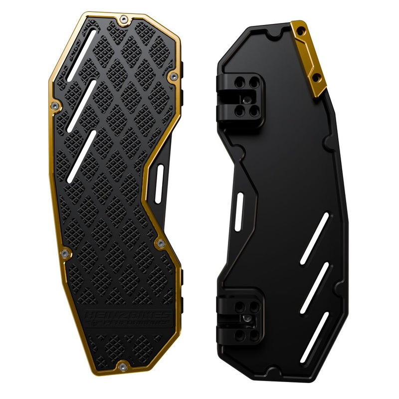 Heinz Bikes Performance Floorboards for 1980-2025 Harley-Davidson Gold Black Bolt-On 6061 Billet Aluminium Pair #HB-PFB-G