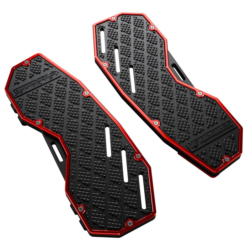 Heinz Bikes Performance Floorboards for 1980-2025 Harley-Davidson Red Black Bolt-On 6061 Billet Aluminium Pair