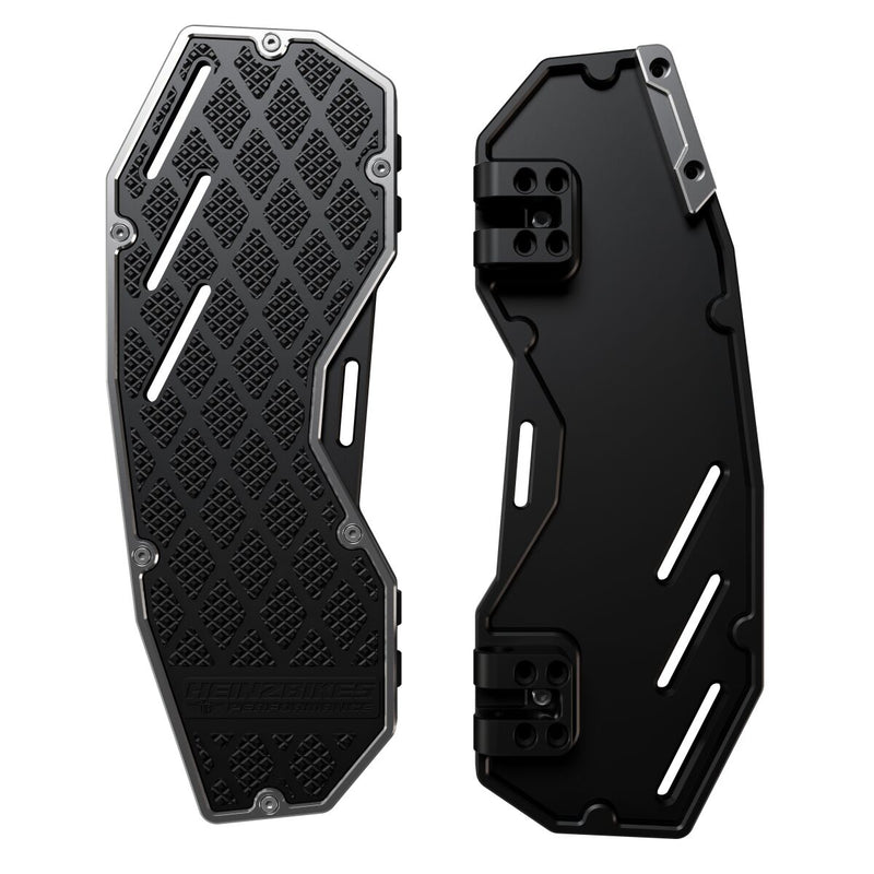 Heinz Bikes Performance Floorboards for 1980-2025 Harley-Davidson Silver Black Bolt-On 6061 Billet Aluminium Pair #HB-PFB-S