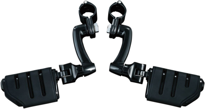 Kuryakyn Longhorn Offset Highway Pegs With Trident Dually & 1 1/4 Inch Magnum Quick Clamps In Gloss Black #KUR7599