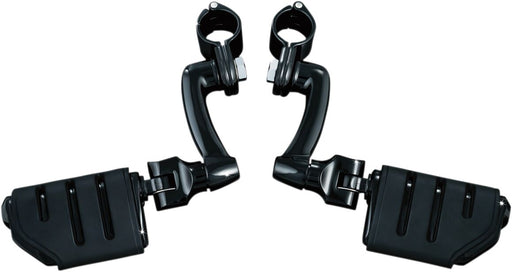 Kuryakyn Longhorn Offset Highway Pegs With Trident Dually & 1 1/4 Inch Magnum Quick Clamps In Gloss Black