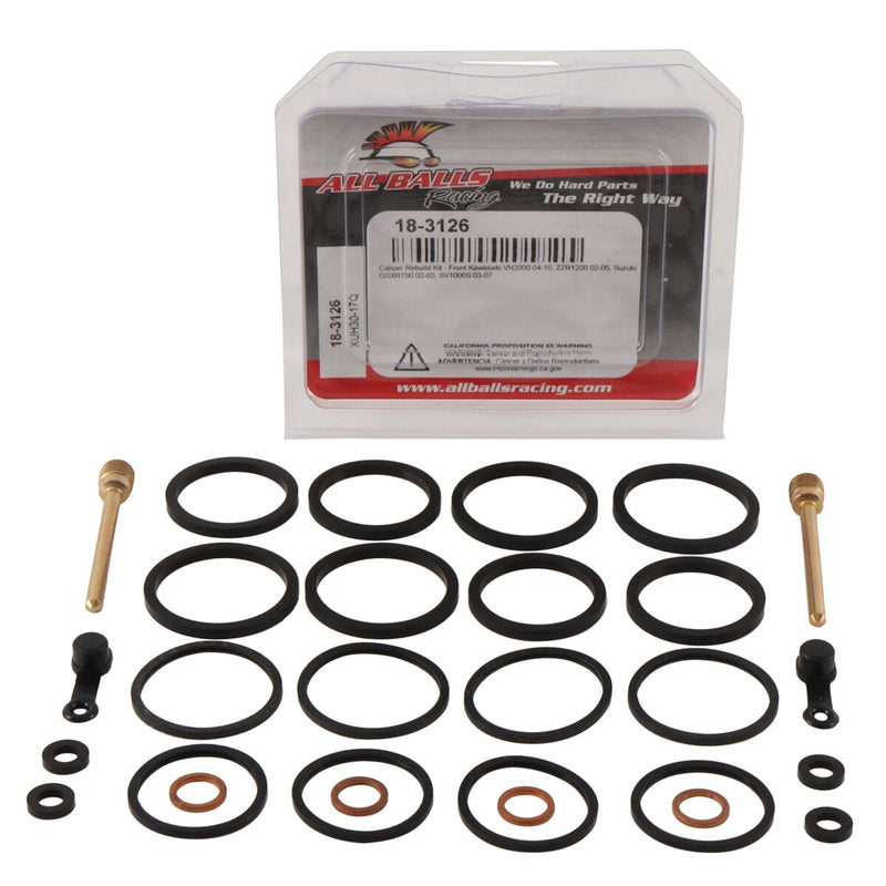 All Balls Caliper Rebuild Kit Front Kawasaki: 02-05  1200 ZZR; 04-05, 06-10  2000 VN  Suzuki: 02, 03  750 GSXR; 03-04, 05  1000 SV; 03-04, 05, 06-07  1000 SVS