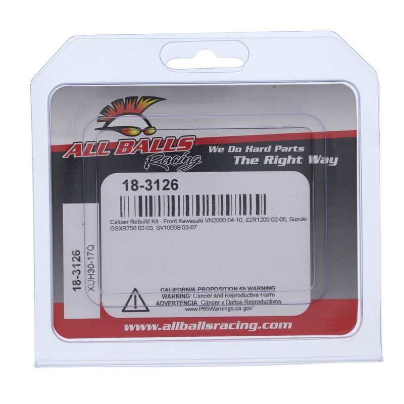 All Balls Caliper Rebuild Kit Front Kawasaki: 02-05  1200 ZZR; 04-05, 06-10  2000 VN  Suzuki: 02, 03  750 GSXR; 03-04, 05  1000 SV; 03-04, 05, 06-07  1000 SVS