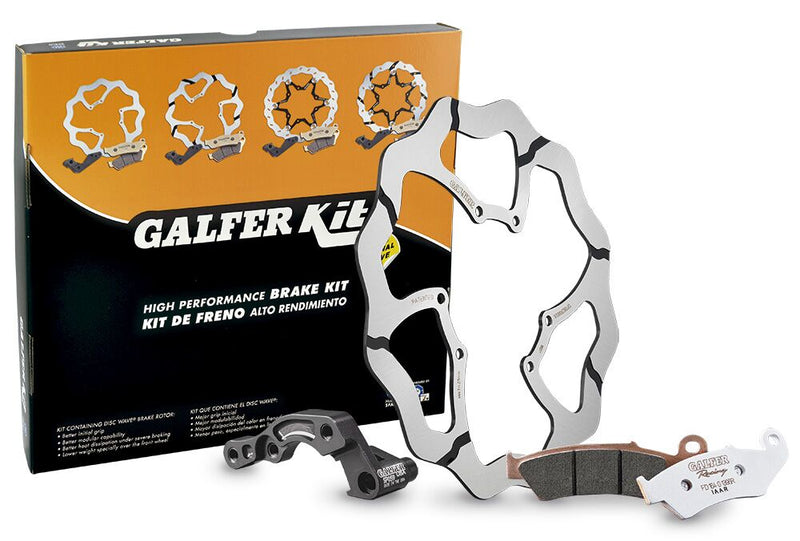 Galfer Oversize Wave Brake Rotor Kit Offroad Front Flame Black Silver Solid-Mount One Piece (Fixed) Aluminium Stainless Steel #KG606RWSX