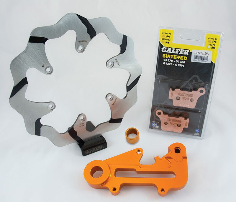 Galfer Oversize Wave Rotor Kit Rear Brake Rotor Kit Black Orange Solid-Mount One Piece (Fixed) Aluminium Stainless Steel #KG607RWS