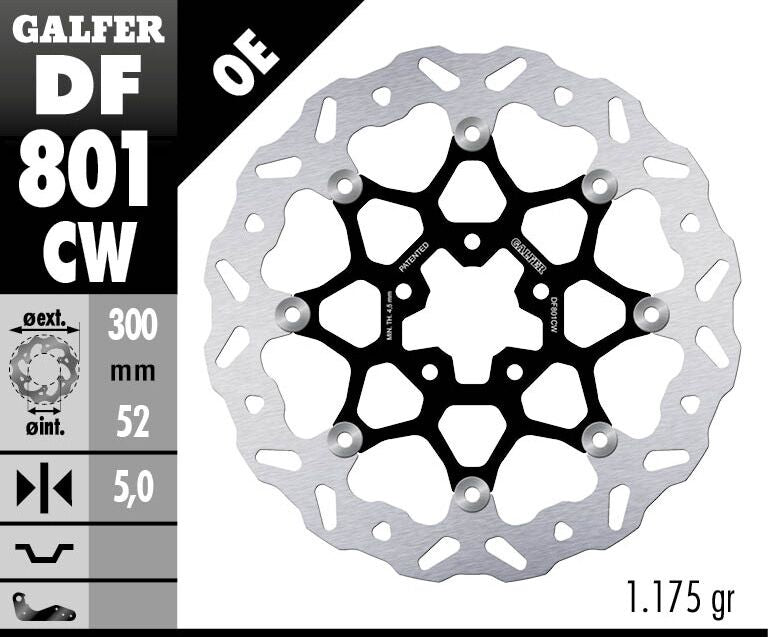 Galfer Brake Rotors for 2018-2020, 2022-2024 KTM DUKE 790 Wave® Black Silver Full-Floating Front Two Piece (Floating) Aluminium Stainless Steel Each