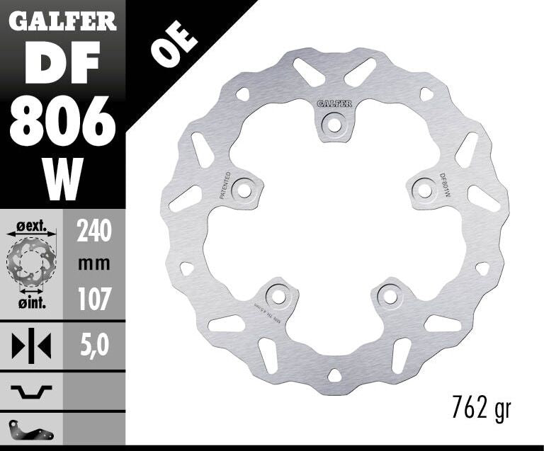 Galfer Wave® Brake Rotor Silver Stainless Steel Solid-Mount Rear One Piece (Fixed) Each