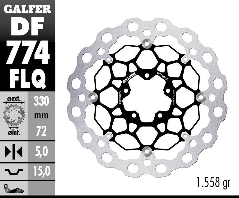 Galfer Brake Rotor Floating Cubiq for 2007-2026 DUCATI Black Silver Full-Floating Front Two Piece (Floating) Aluminium Stainless Steel Each