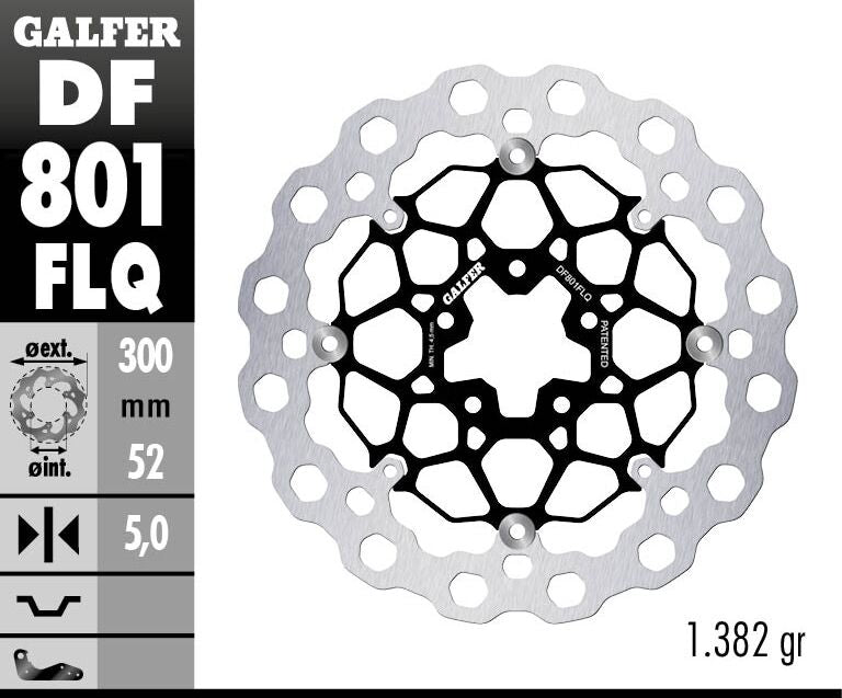 Galfer Brake Rotor Floating Cubiq Black Silver Full-Floating Front Two Piece (Floating) Aluminium Stainless Steel Each