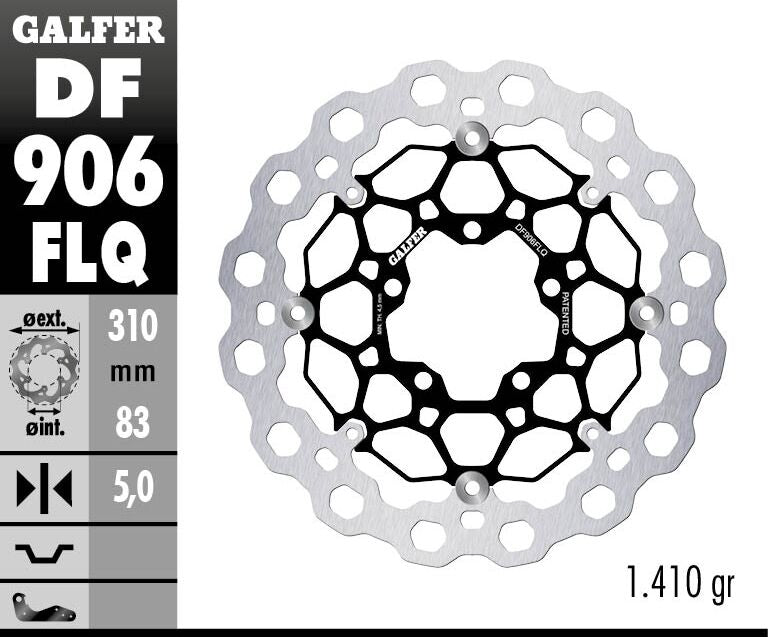Galfer Brake Rotor Floating Cubiq for 2012-2024 TRIUMPH Black Silver Full-Floating Front Two Piece (Floating) Aluminium Stainless Steel Each