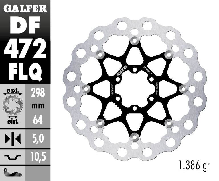 Galfer Brake Rotor Floating Cubiq Silver Stainless Steel Solid-Mount Front One Piece (Fixed) Each